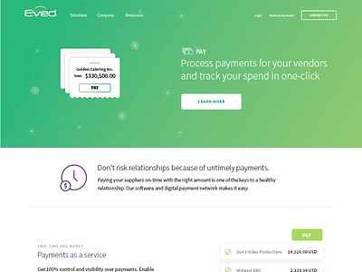 Eved Pay design gradient green landing page payment product receipt ui ux website