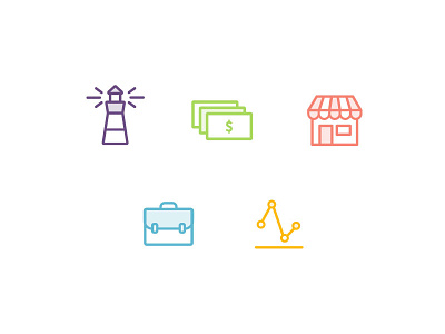 Solution Icons analytics bills briefcase business icons lighthouse merchant money vendor