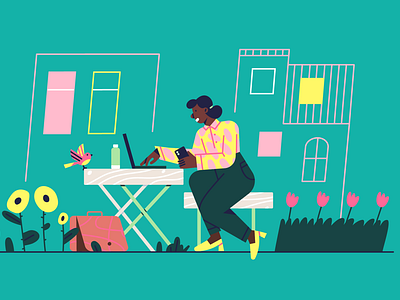 Outside working space bird co working space housing illustration office outdoors urban development worklife