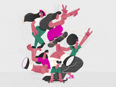 Skatergirls acrobatics character collage fashion girl illustration skate sports style