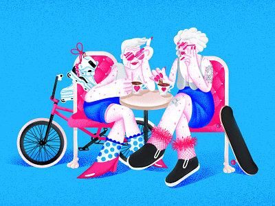 wrinkly skatergirls bmx cafe character lady lunch rollerblading sports