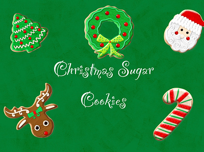Christmas Sugar Cookies candy cane christmas hand drawn reindeer santa snowman sugar cookies