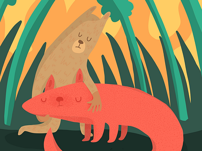 The forest on fire animals cute illustration