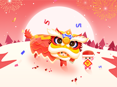 2018, happy New Year illustration lion new year ui