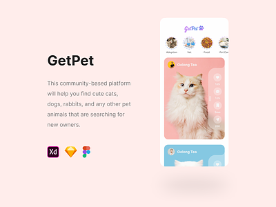 Get Pet | Mobile App adopt app branding buy cat customer design dog graphic design illustration logo pet pet food sell typography ui ux vat vector