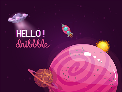 Hello Dribbble! dribbble hello illustration invite pink space stars