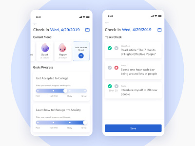 Goal Progress Check in Mobile application checkin clean emoji goal health illustration mental mood platform progress progress bar tasks todo list treatment ui