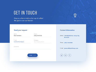 Contact form Monumenta Inc. card contact form map preview request ui web website