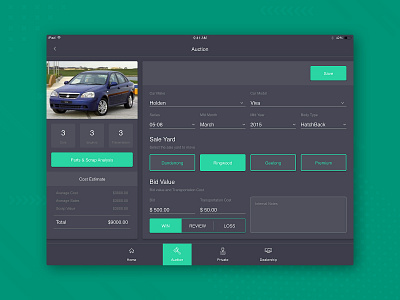 Car Auction auctions car form form design ipad ipad app tablet tablet app