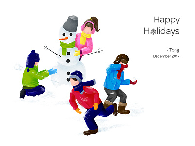 Happy Holidays children hand draw holidays illustration photoshop snow snowball fight snowman winter