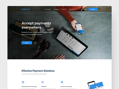 Payfluent Landing Page adobe adobexd apple bold branding challenge clean daily figma figmadesign flat hero illustration minimal payment processing register section ui