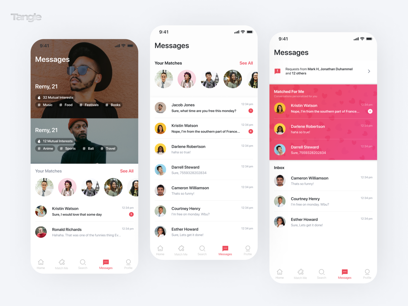 Messages and Chat UI for a Dating App | Tangle by Nabeel on Dribbble