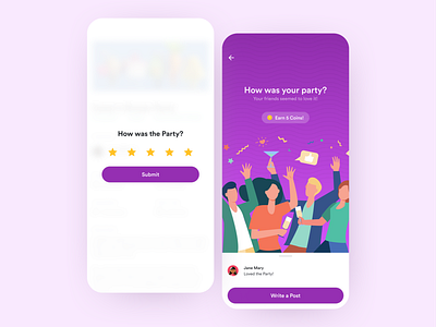 Post Party Feedback Screen challenge clean daily download feedback figma file flat kit minimal pastel pink purple rating ui