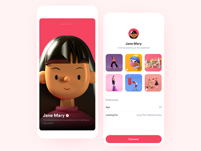 Dating Profile Concept 3d app blue bold clean daily dating figma indian kit minimal pink profile social ui