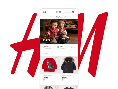H&M Shopping App adobe adobexd branding challenge children clean daily design fashion filter grid illustration minimal product red search shoping shopper shopping ui