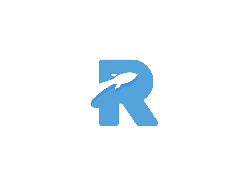 Rocket R after effects branding flat design gif icon logo motion negative space rocket type vector