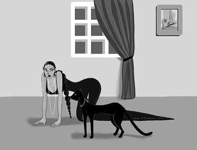 woman with cat branding design illustration женщина с кошкой минимализм мода стиль чб чёрная кошка