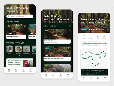 Forest Trail App Concept app design forest hiking app trail app ui design visual design