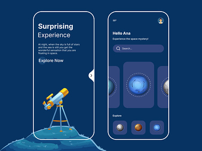 Space Adventure App ☄️ android app app app design bitmate bitmatestudio design ios app mobile mobile app mobile app screens mobile ui mobileui planet space stars ui uiux universe ux ux ui design