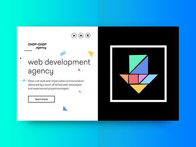 Web Development Agency Website above the fold black and white flat homepage landing page puzzle split screen tangram web design website