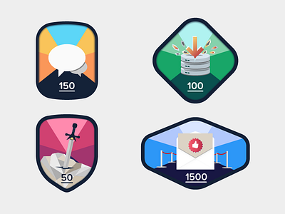 Reward badges badge chat design drone flat game gamification material subscribe sword upload