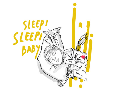 Cute Sleepy Sleepy Baby - A Minimalist Hand Drawn Illustration arm baby baby kids sleep cute hand drawn illustration minimalist monochrome sleep water colour yellow