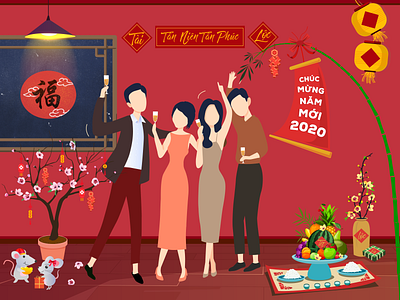 Happy Lunar New Year 2020 2020 celebrate happy holidays illustration lunar lunar new year shamin tet