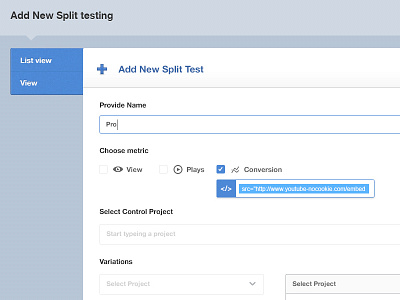 Add New Split Test application dashboard desktop application ui ux