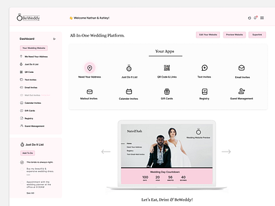 BeWeddy Couple Dashboard dashboard interface ui ux website design wedding