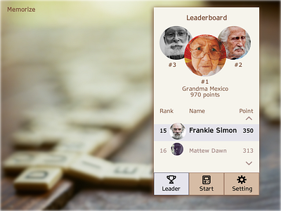 Memorize - Leaderboard age brown dailyui elderly game leaderboard memory mockup ui ux