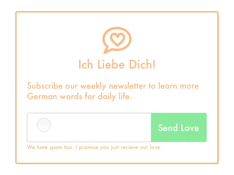 Subscribe Love German newsletter animation call to action dailyui education german love newletter subscribe ui ux