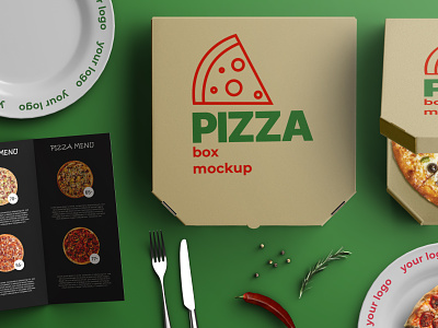 Takeaway Pizza Box Mockup & Scene Creator Pack 3d box branding delivery design fastfood mockup packaging pizza scene creator takeaway