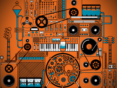 music machine machine music steampunk vector illustration