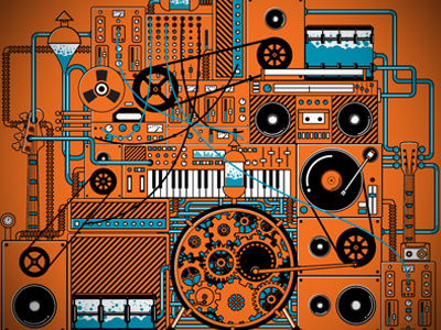 Music machine 2 illustration machine music steampunk vector