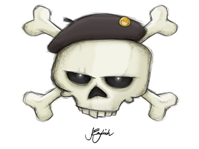 Skull beret bones cross bones illustration scribble skull smily face