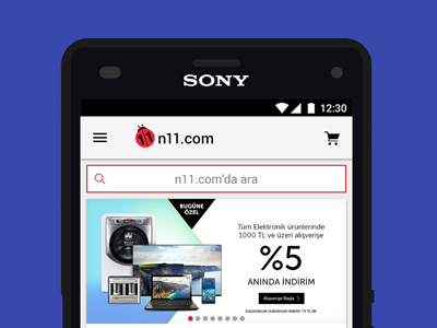 Homepage for an e-commerce mobile app
