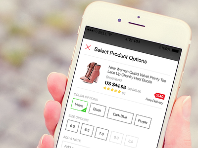 Sku Selection for Product android app ios mobile product product detail ui user interface