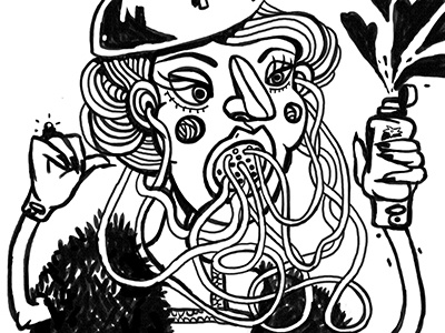 Pasta lady blackandwhite digitalart drawing evil illustration lady pasta woman