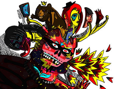 crazy guys bear colours crazy digitalart drawing fire guys illustration masks mirrow