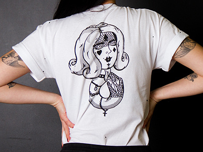 T-shirt design with a woman and snake blackandwhite cards drawing illustration snake tattoo woman