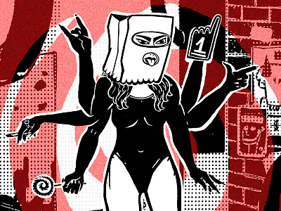 Monday vibes body suit comics illustration latex lollypop paper bag rock on super hero wonder woman