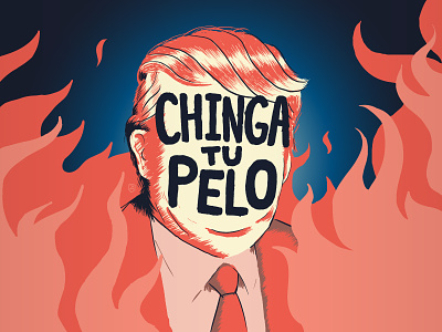 Chinga Tu Pelo Beer Bottle Label Art beer illustration politics protest trump