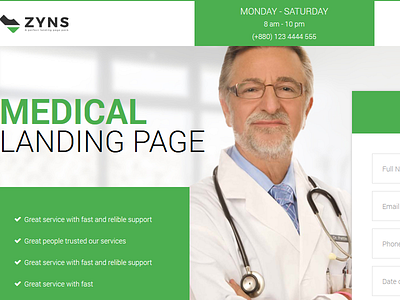 Zyns Medical Landing Page app page bootstrap clean corporate creative doctor landing page multi purpose onepage responsive