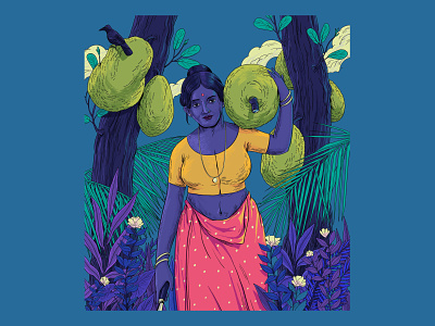 Geetha 🍈 art crow design illustration jackfruit kerala people