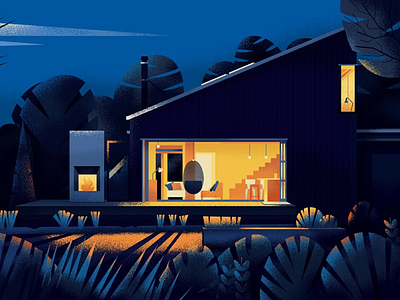 Home - 1 blue home illustration light night