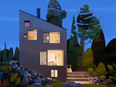Home - 5 architecture evening home illustration