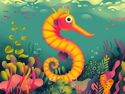 S for Seahorse 36daystype fish illustration plants s sea seahorse