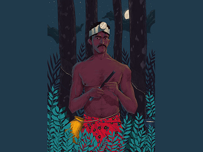 V I J A Y A N hiwow illustration kerala night people plant rubber tapping