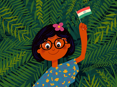 Happy Independence Day flag girl happy hiwow illustration independence india plants