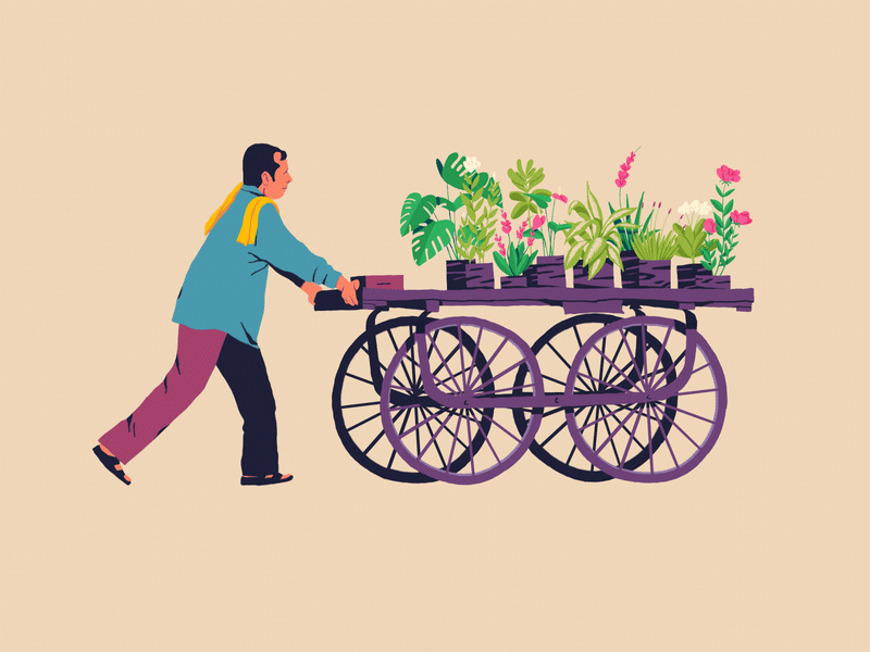 Seller Of Plants indian seller pushkart plants bangalore illustration